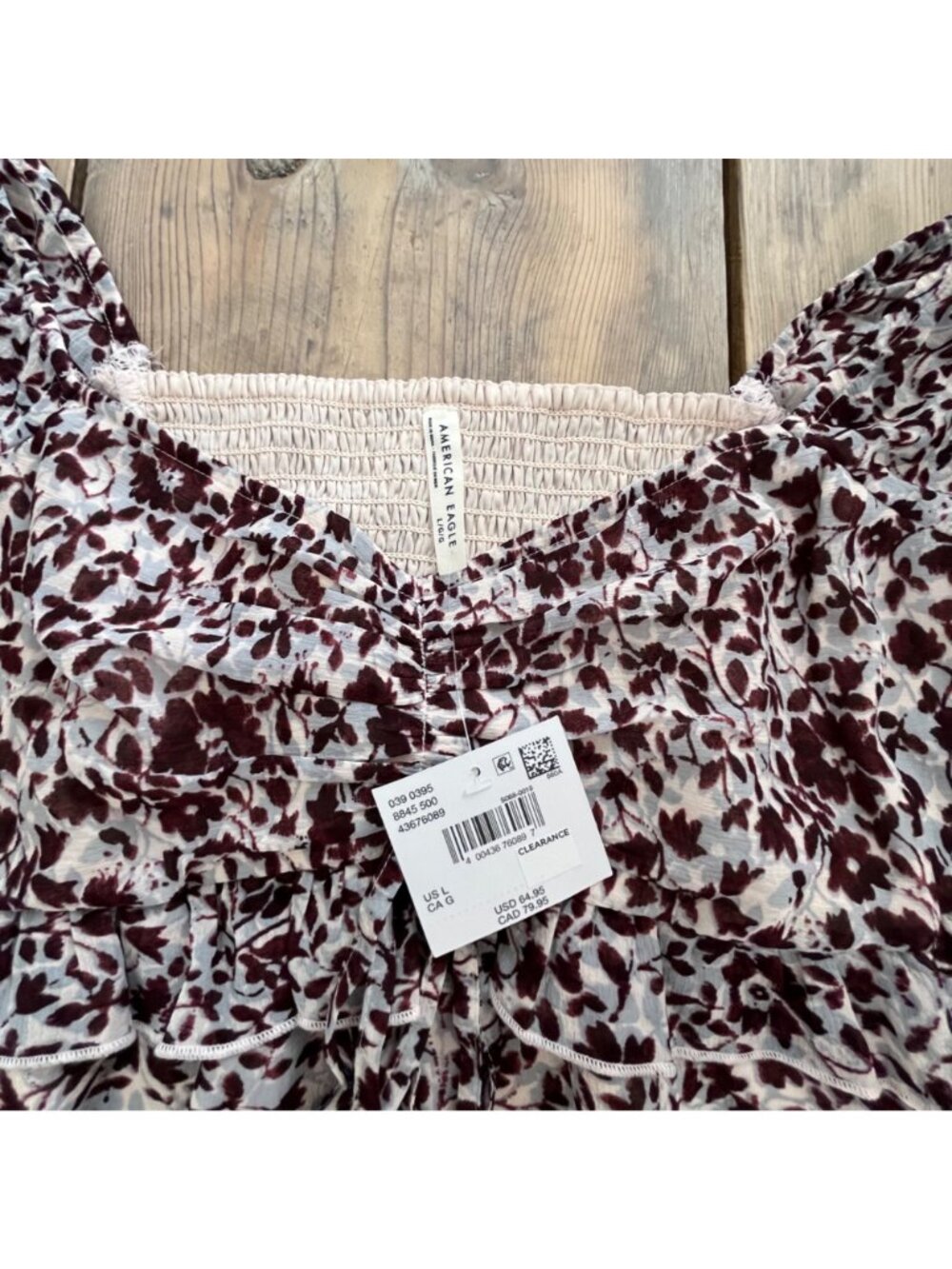 American Eagle Outfitters Babydoll Dress Womens L Brown  Print Chiffon Ruched - Picture 3 of 8